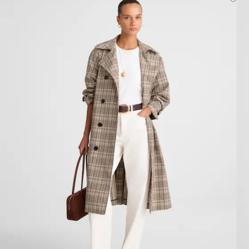 New Madewell Double-Breasted Trench Coat in Plaid NW085 Size M  $378 Retail